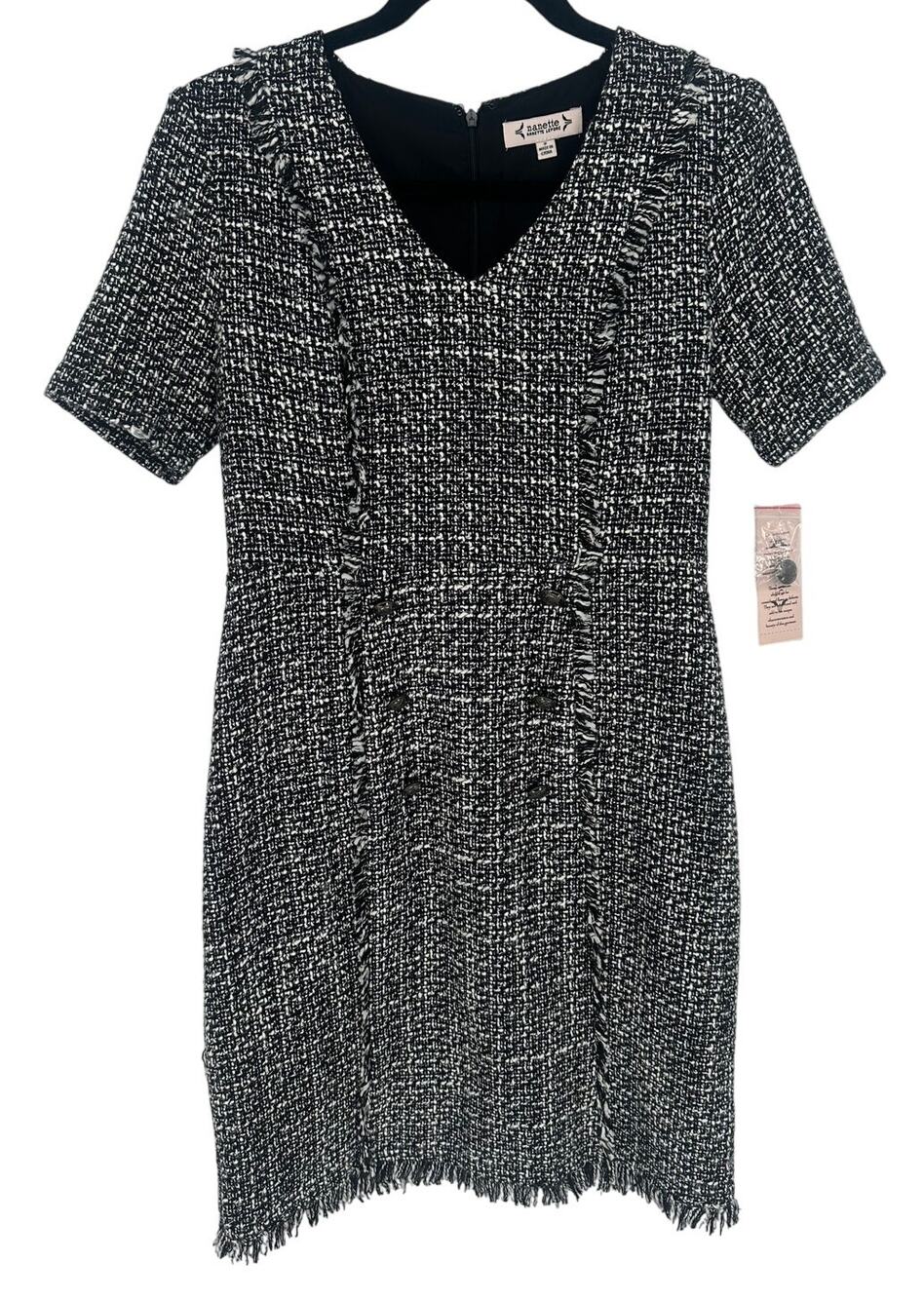 Nanette Lepore NWT Black White Tweed Fringe‎ Sheath Dress Knee Length Winter 2